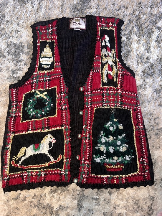 Tiara Sweaters - Tiara ugly Christmas Sweater Vest with beaded details woman’s size medium